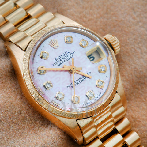 Rolex Oyster Perpetual Lady Date 6517 26MM Pink Diamond Dial With Yellow Gold Bracelet