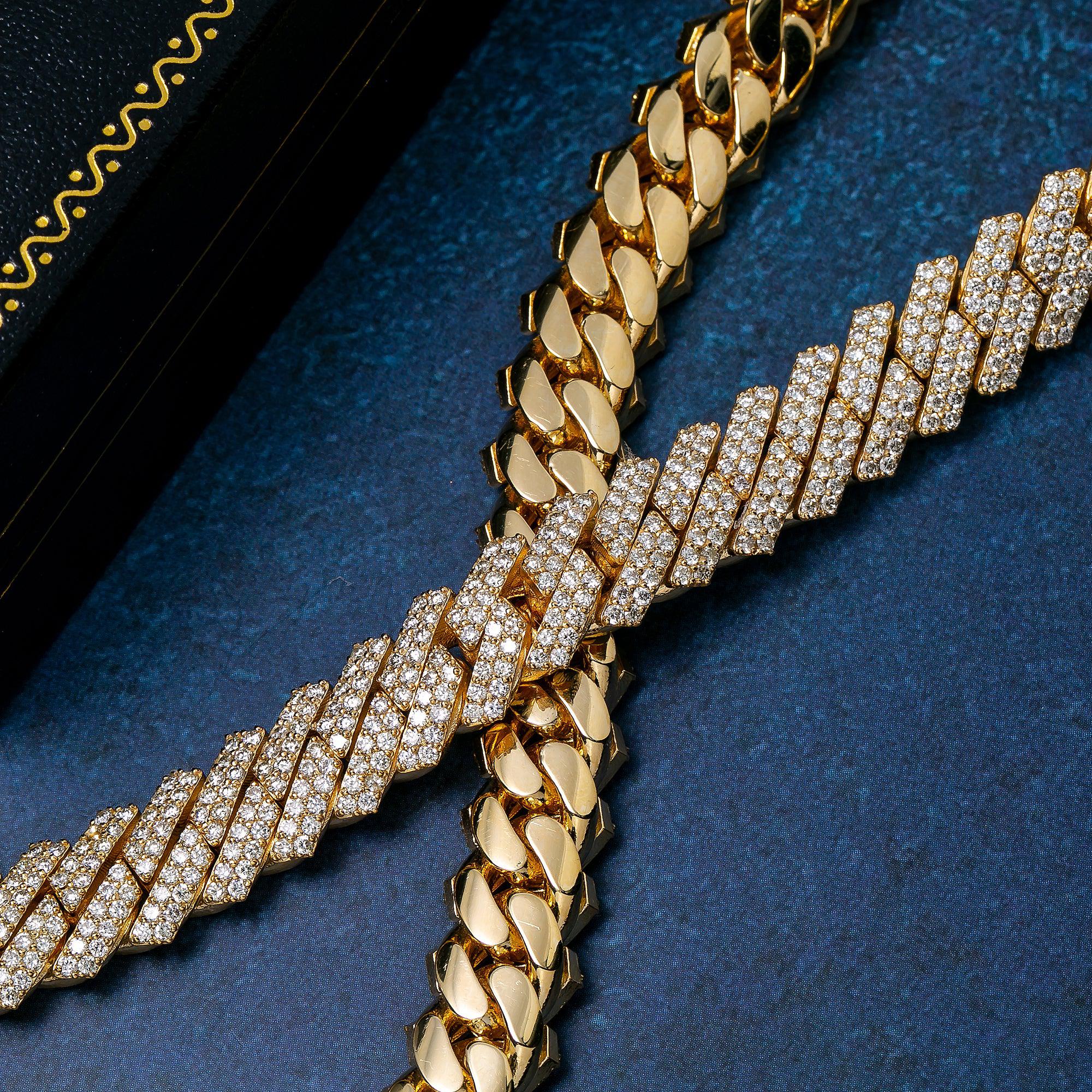 14K YELLOW GOLD 22" / 10MM CUBAN CHAIN WITH 26.91 CT DIAMONDS
