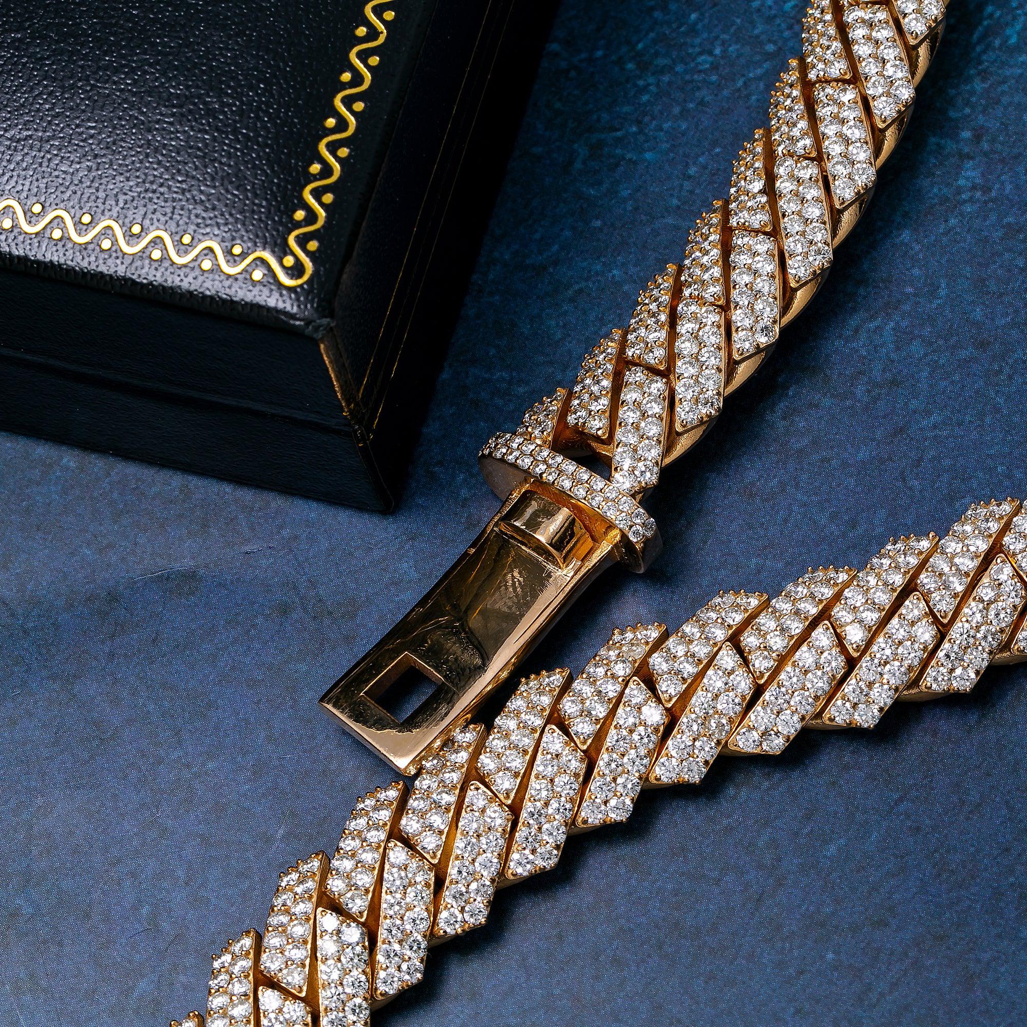 14K YELLOW GOLD 22" CUBAN CHAIN WITH 52.30 CT DIAMONDS