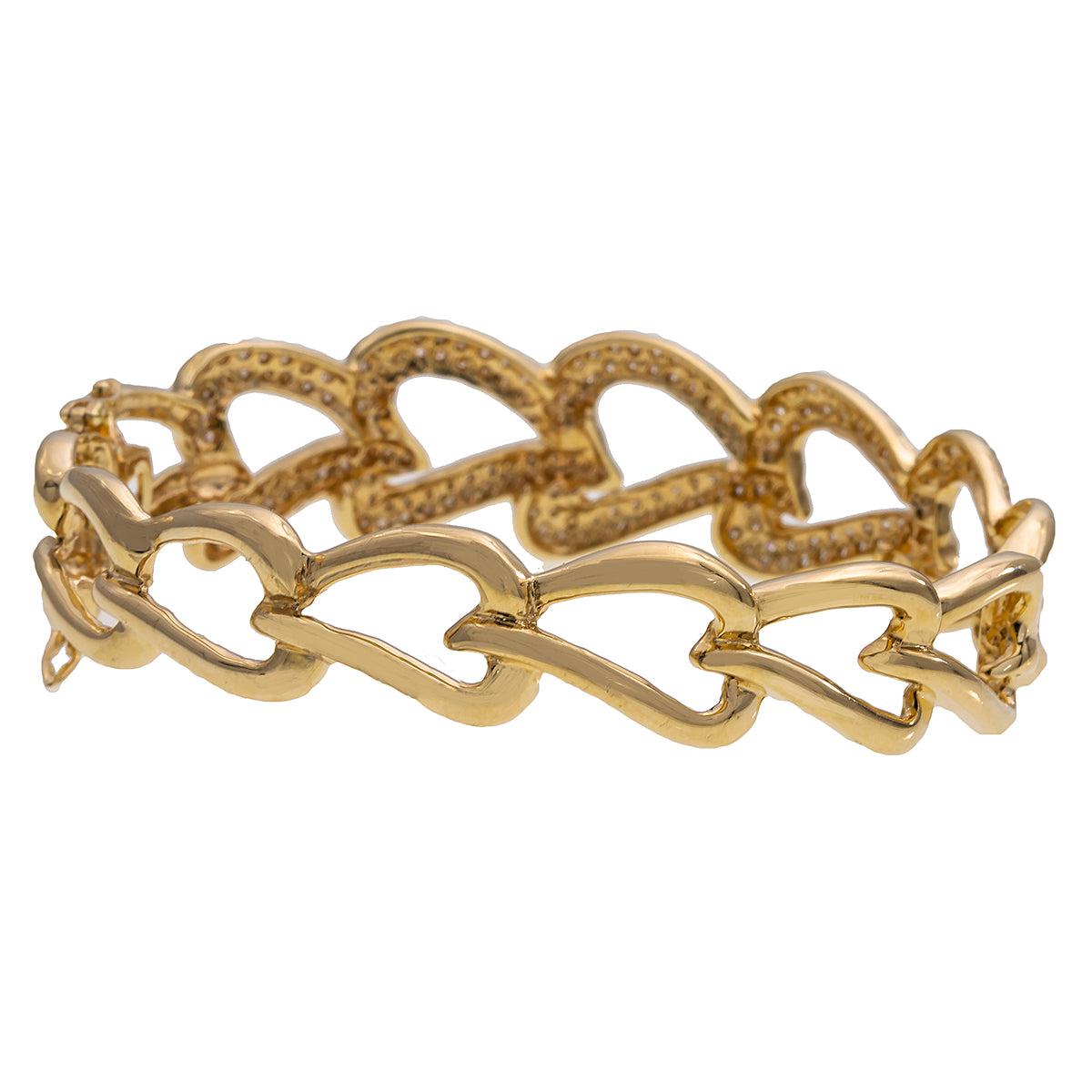 14K Yellow Gold Women's Heart Bracelet With 2.35 CT Diamonds