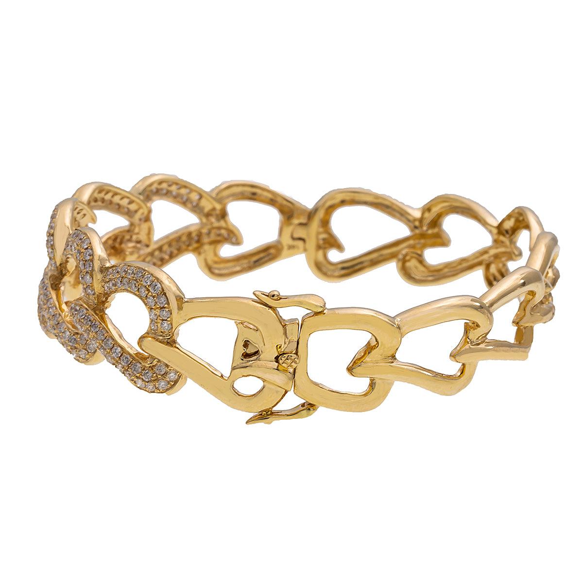14K Yellow Gold Women's Heart Bracelet With 2.35 CT Diamonds