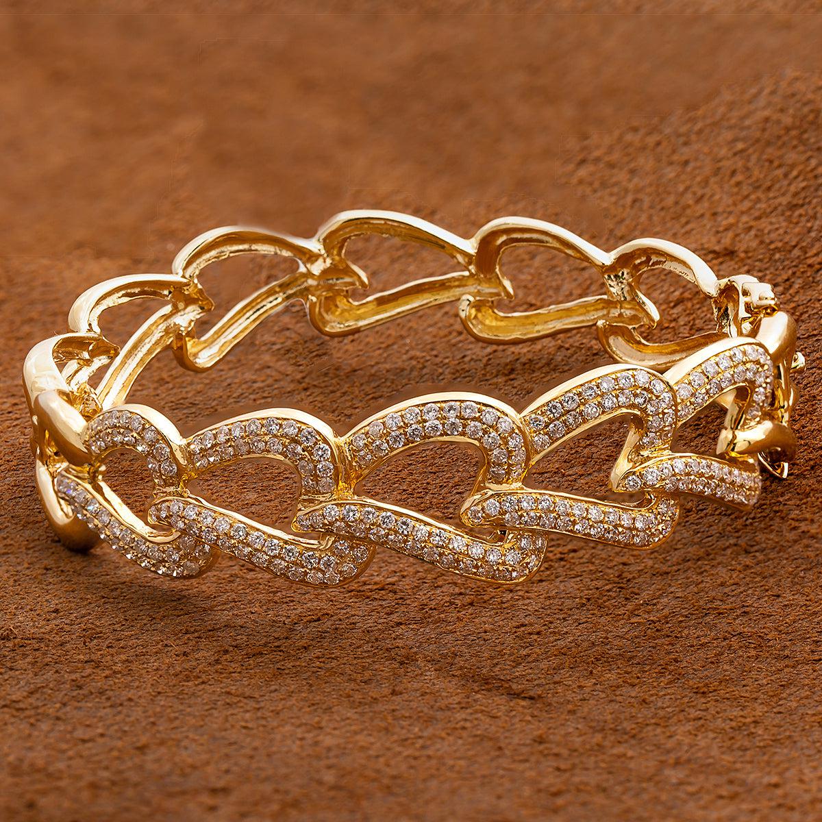 14K Yellow Gold Women's Heart Bracelet With 2.35 CT Diamonds