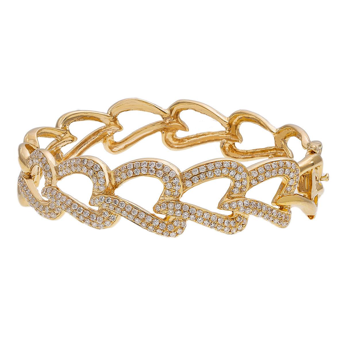 14K Yellow Gold Women's Heart Bracelet With 2.35 CT Diamonds