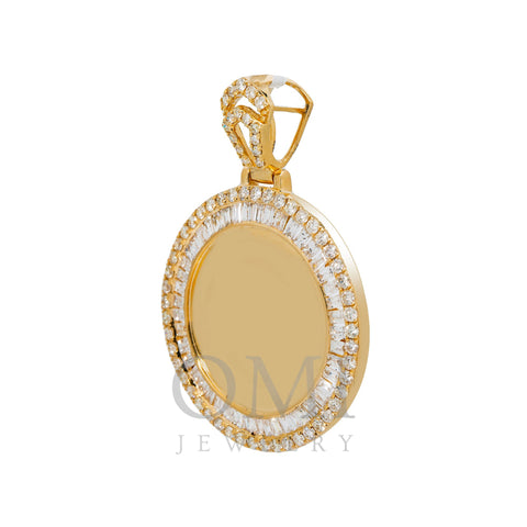 14K YELLOW GOLD BAGUETTE AND ROUND DIAMOND CIRCLE PICTURE PENDANT 4.01 CT