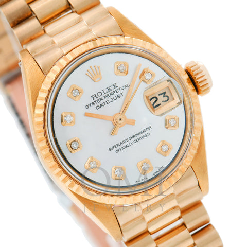 Rolex Oyster Perpetual Lady Datejust 26MM White Mother of Pearl Diamond Dial With Yellow Gold Bracelet