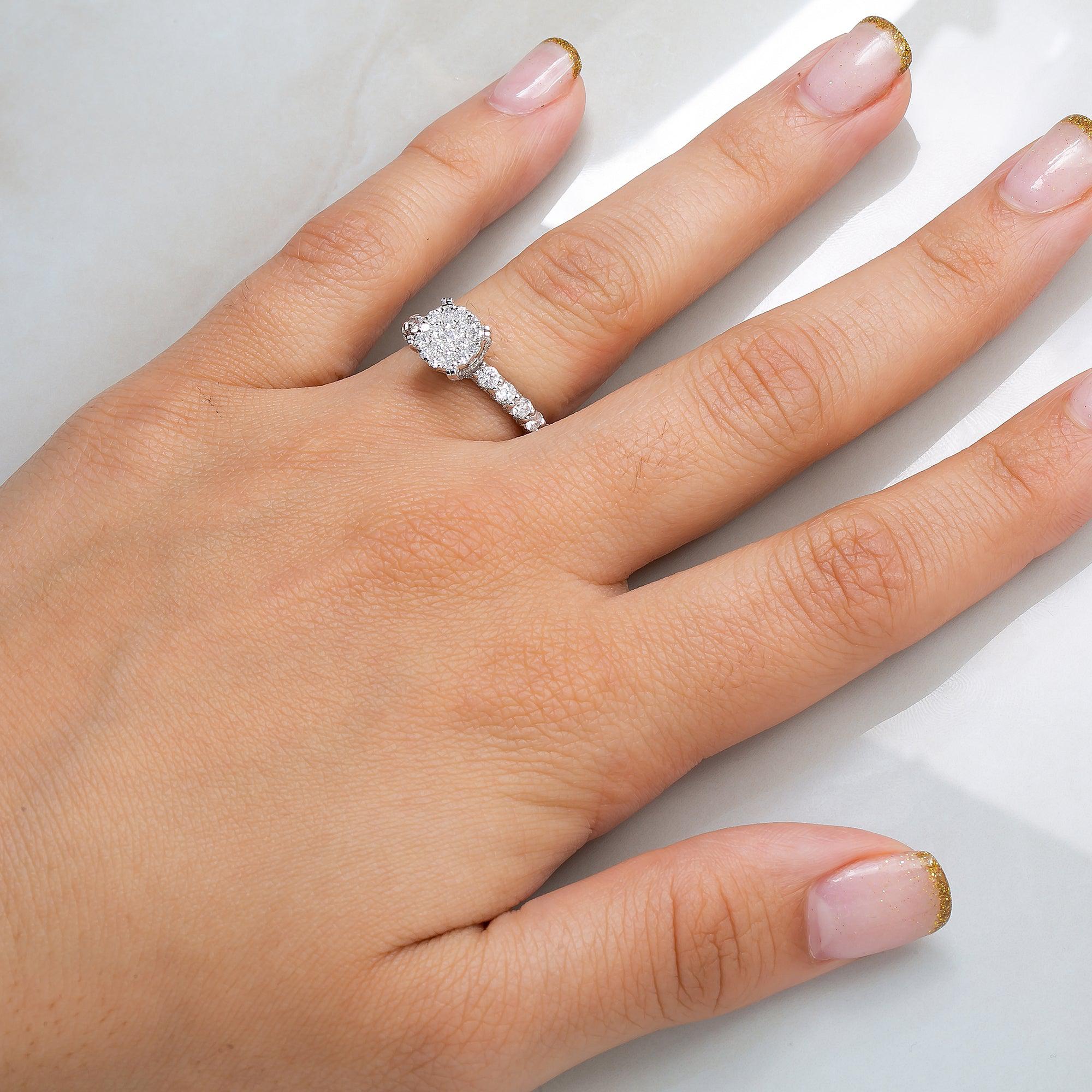 14K WHITE GOLD ROUND CLUSTER ENGAGEMENT RING 2.0 CT