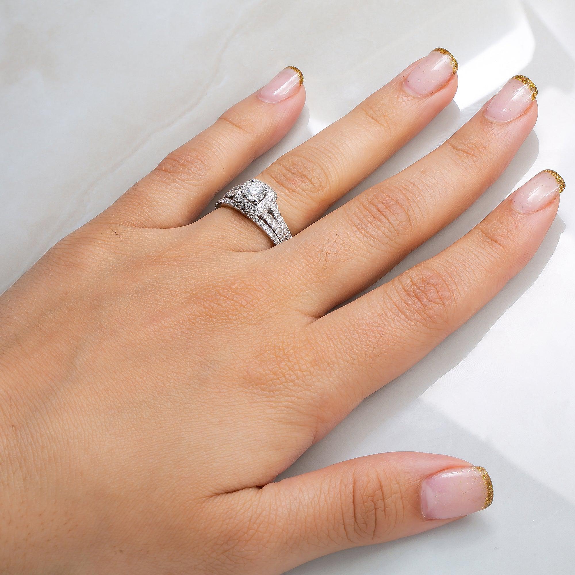 14K WHITE GOLD DIAMOND ENGAGEMENT RING SET 2.6 CT