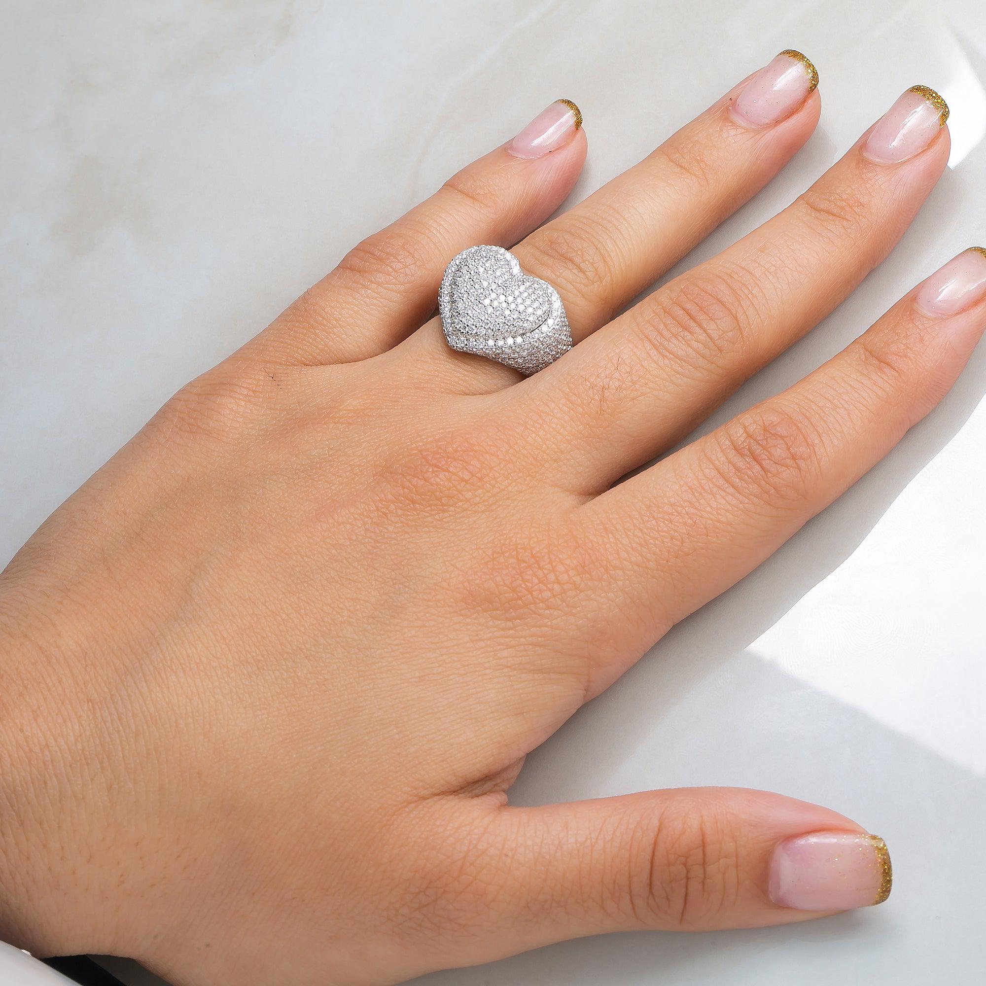 14K WHITE GOLD DIAMOND HEART RING 3.00 CT