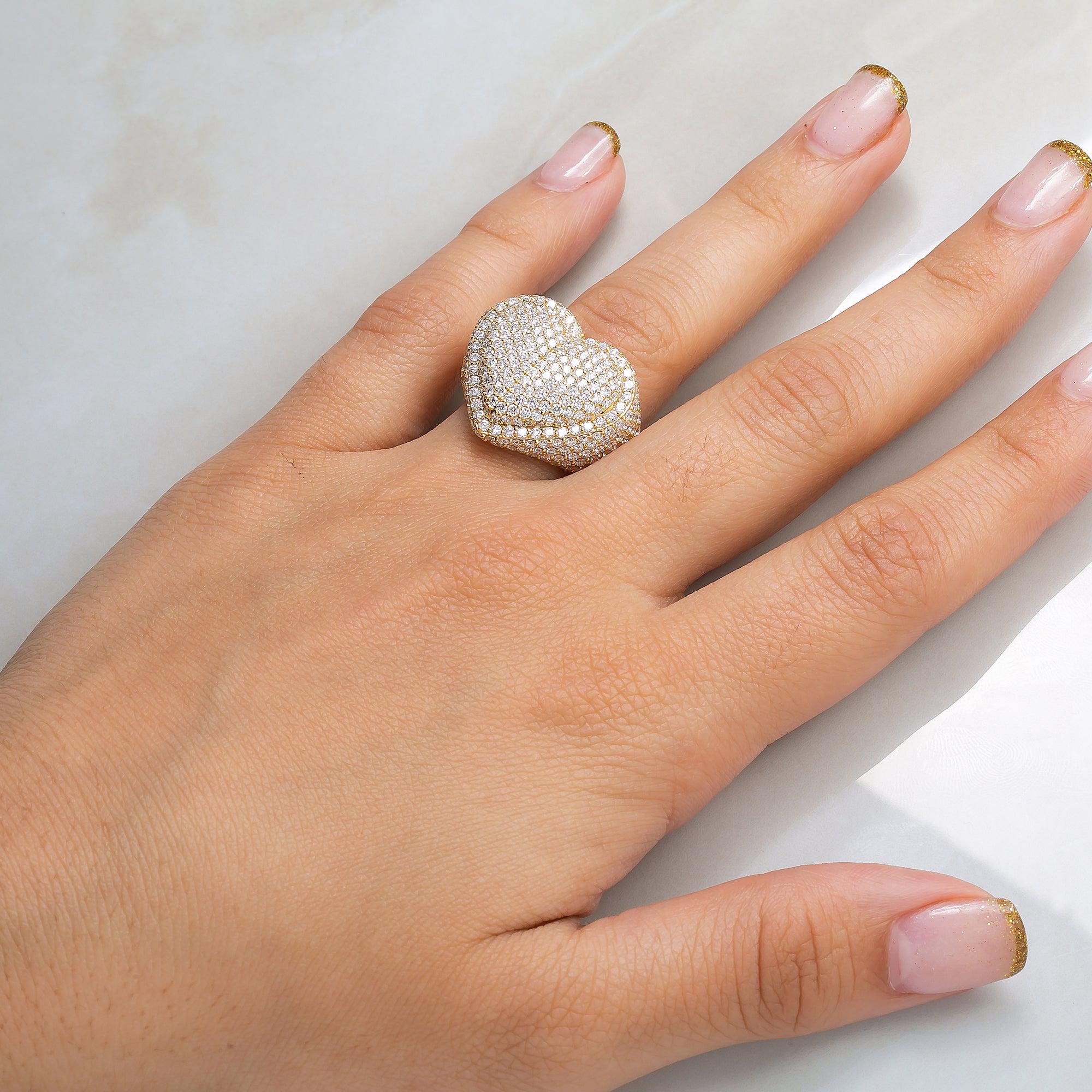 14K YELLOW GOLD DIAMOND HEART RING 5.30 CT
