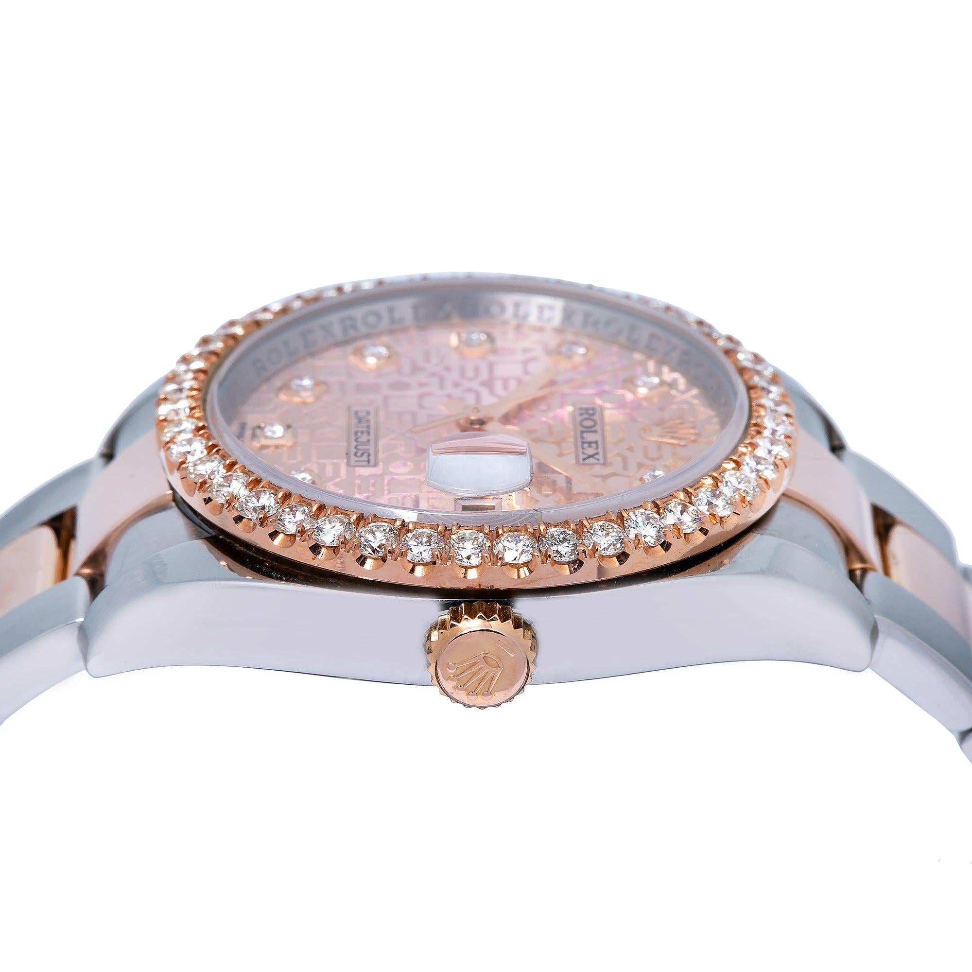 Rolex Datejust 36MM 116231 Pink Pattern Diamond Dial Diamond Bezel Two Tone Rose Gold Oyster Bracelet 1.35ct