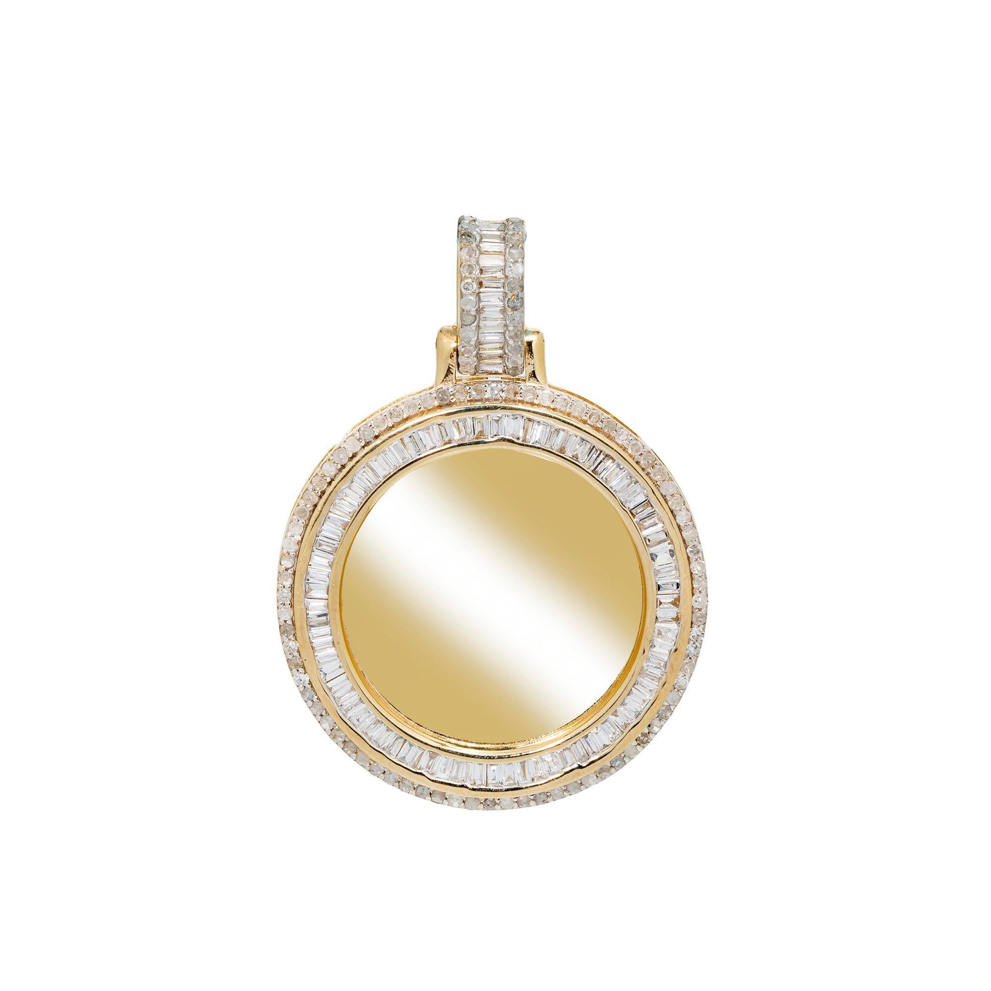 10K YELLOW GOLD ROUND AND BAGUETTE DIAMOND PICTURE PENDANT 1.27 CT