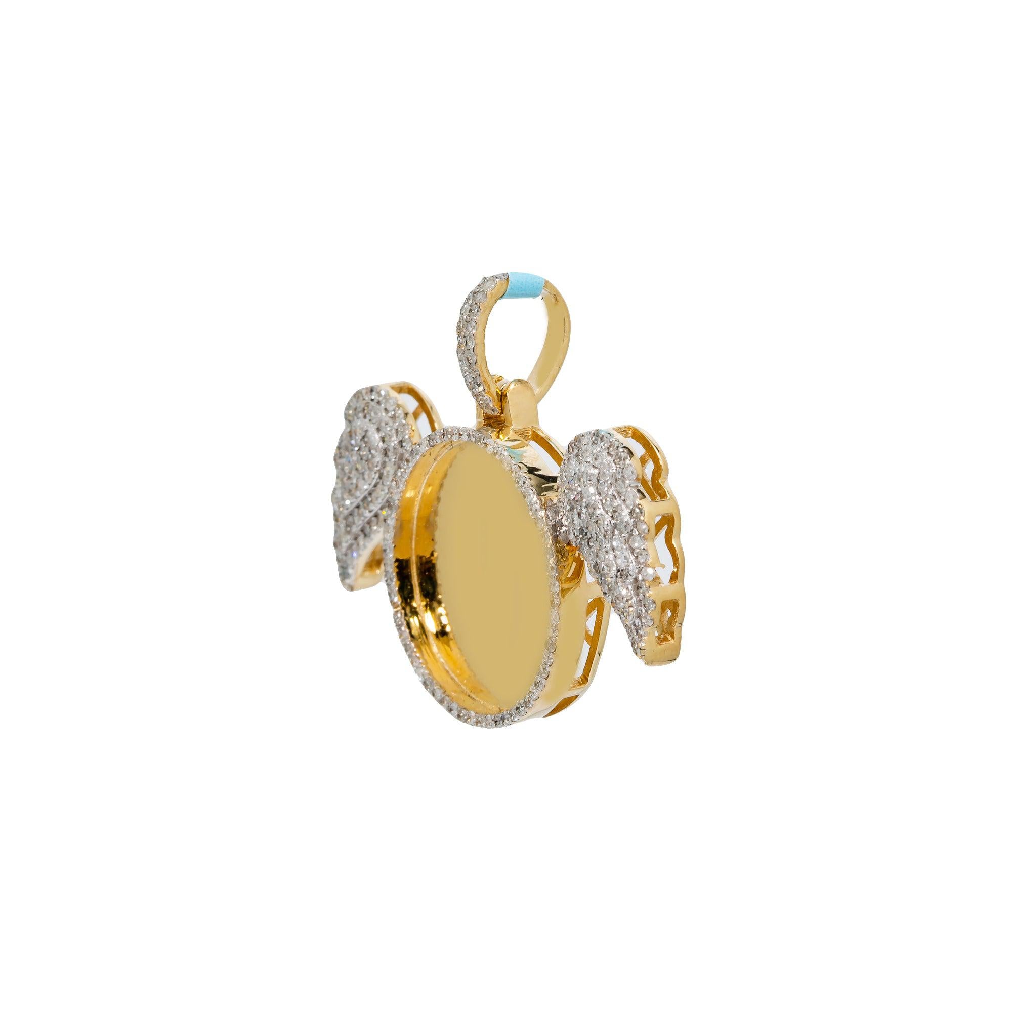 10K YELLOW GOLD DIAMOND ANGEL UNISEX PICTURE PENDANT 0.82 CT