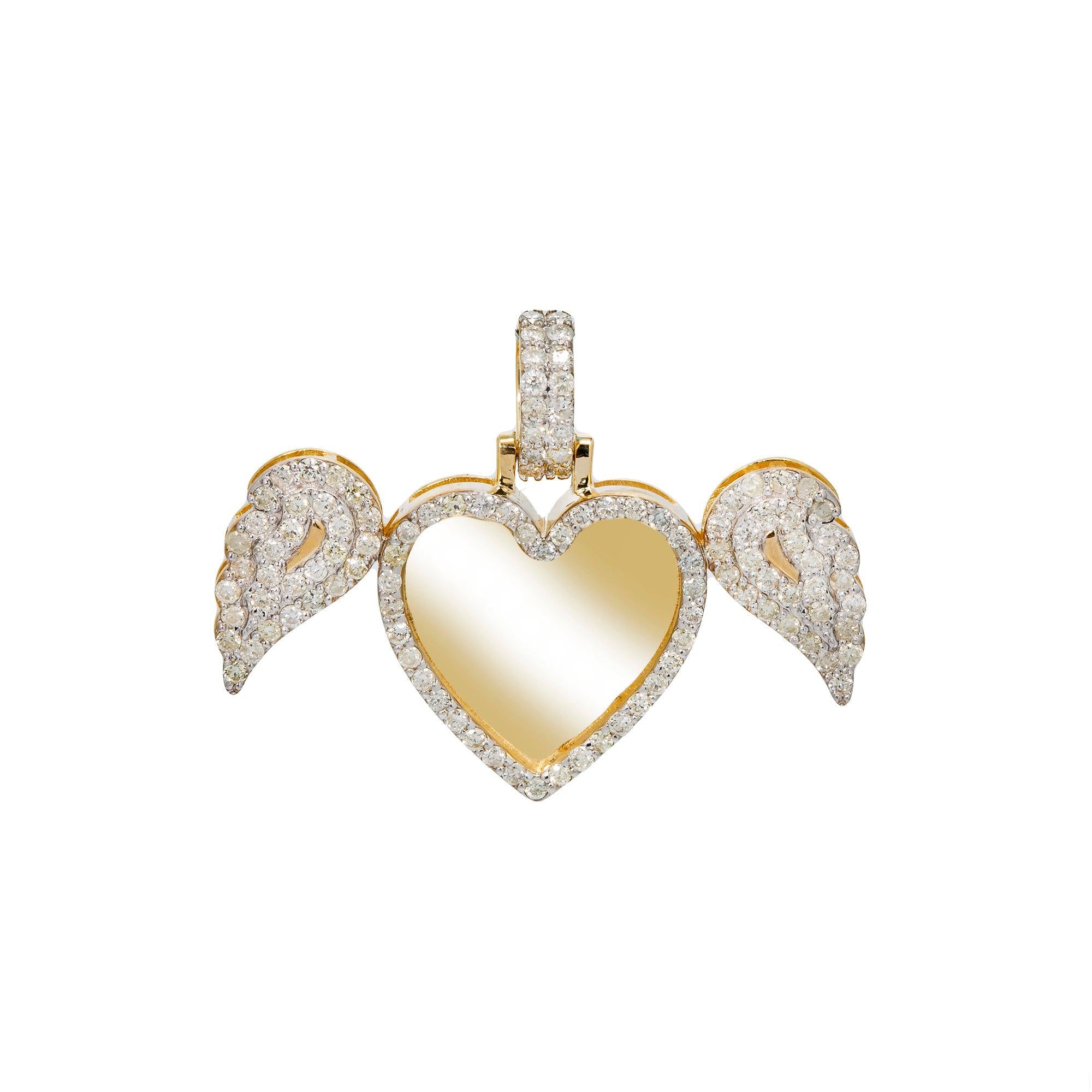 10K YELLOW GOLD DIAMOND HEART ANGEL PICTURE PENDANT 1.19 CT