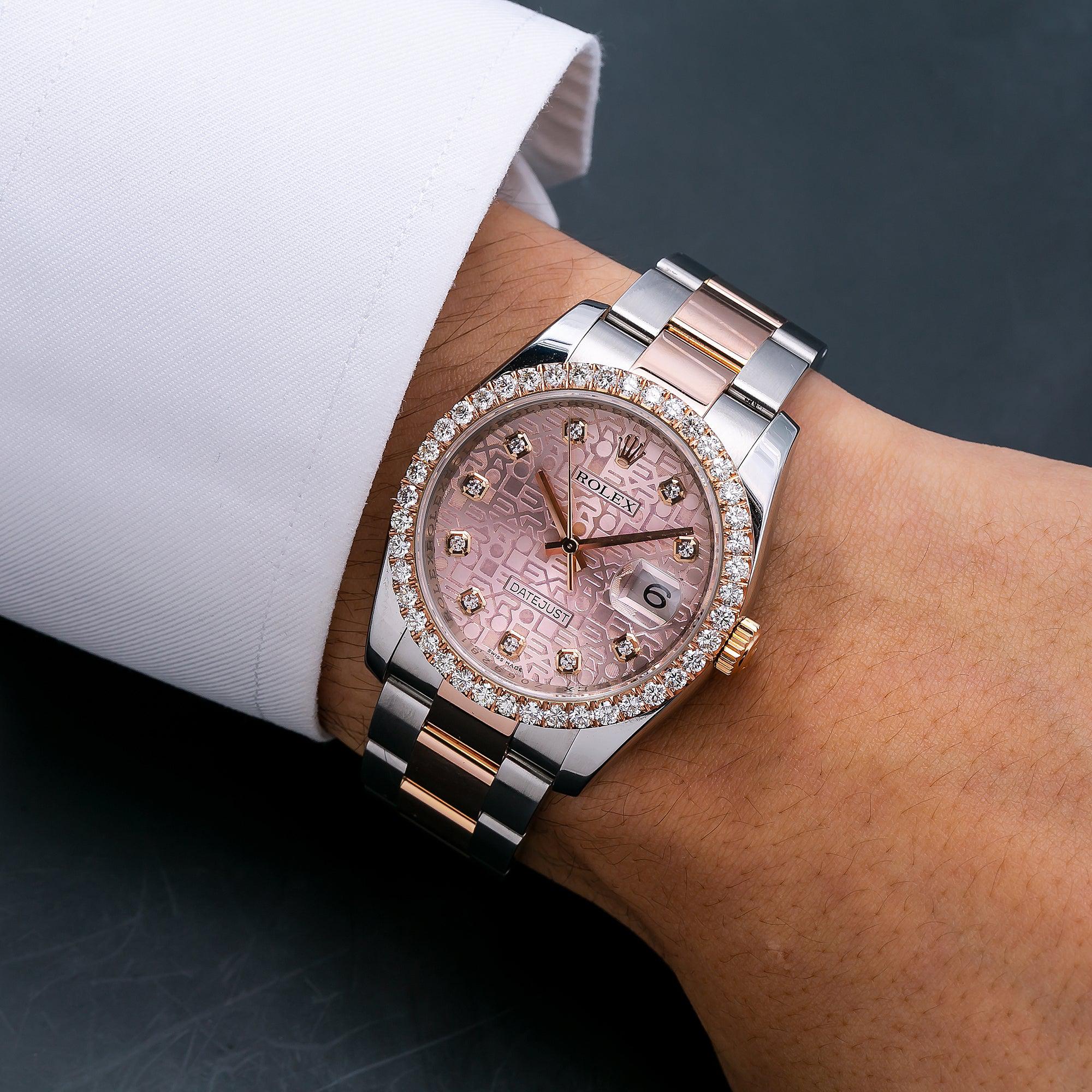 Rolex Datejust 36MM 116231 Pink Pattern Diamond Dial Diamond Bezel Two Tone Rose Gold Oyster Bracelet 1.35ct