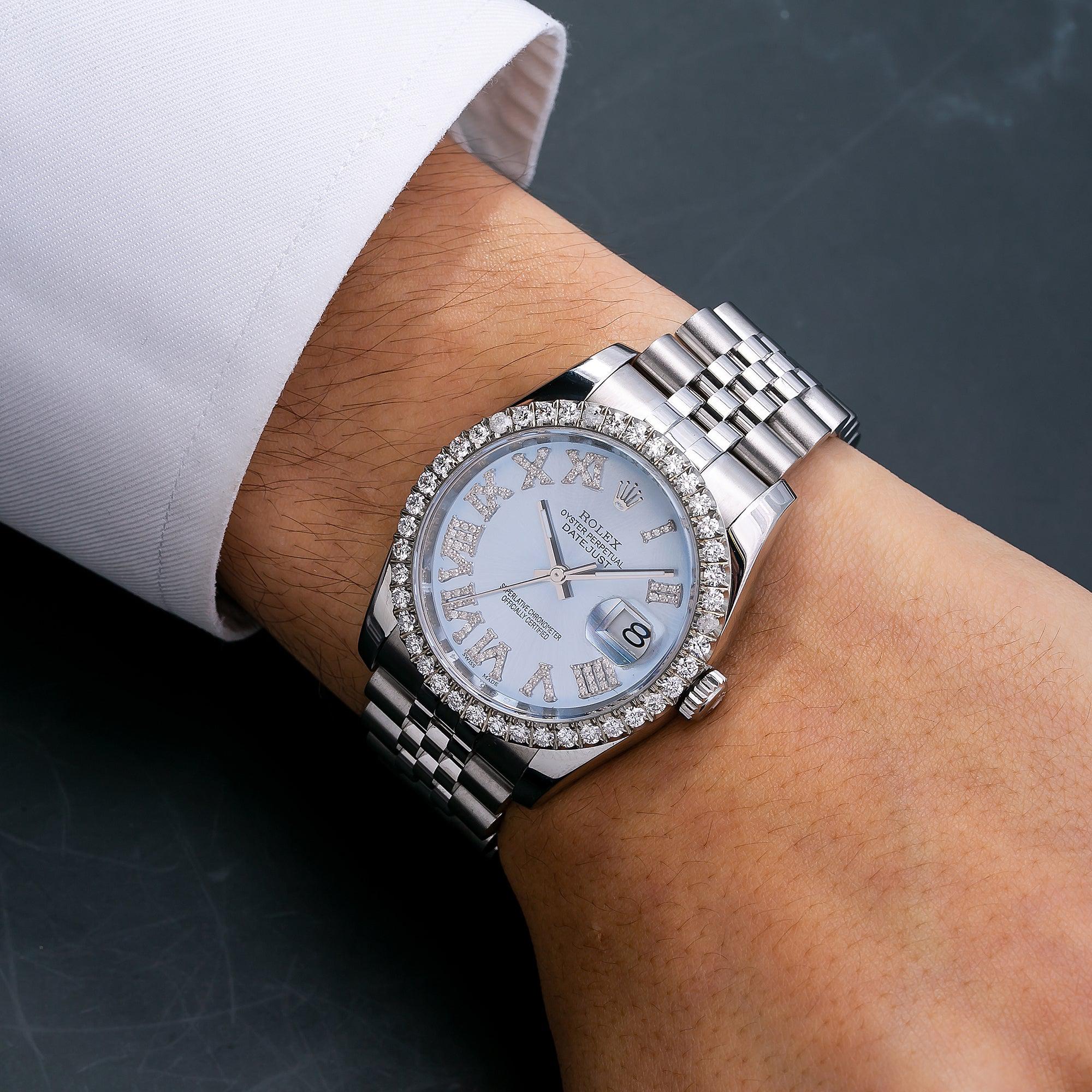 Rolex Datejust 36MM 116234 Ice Blue Roman Diamond Dial Diamond Bezel Stainless Steel Jubilee Bracelet