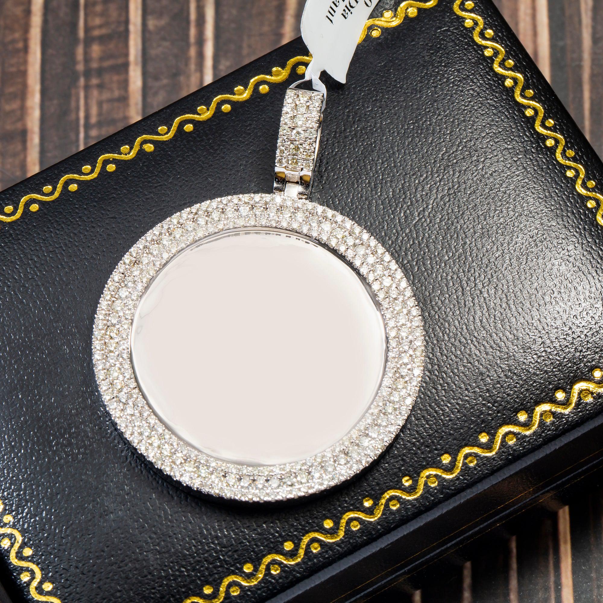 14K WHITE GOLD ROUND DIAMOND CIRCLE PICTURE PENDANT 3.75 CT