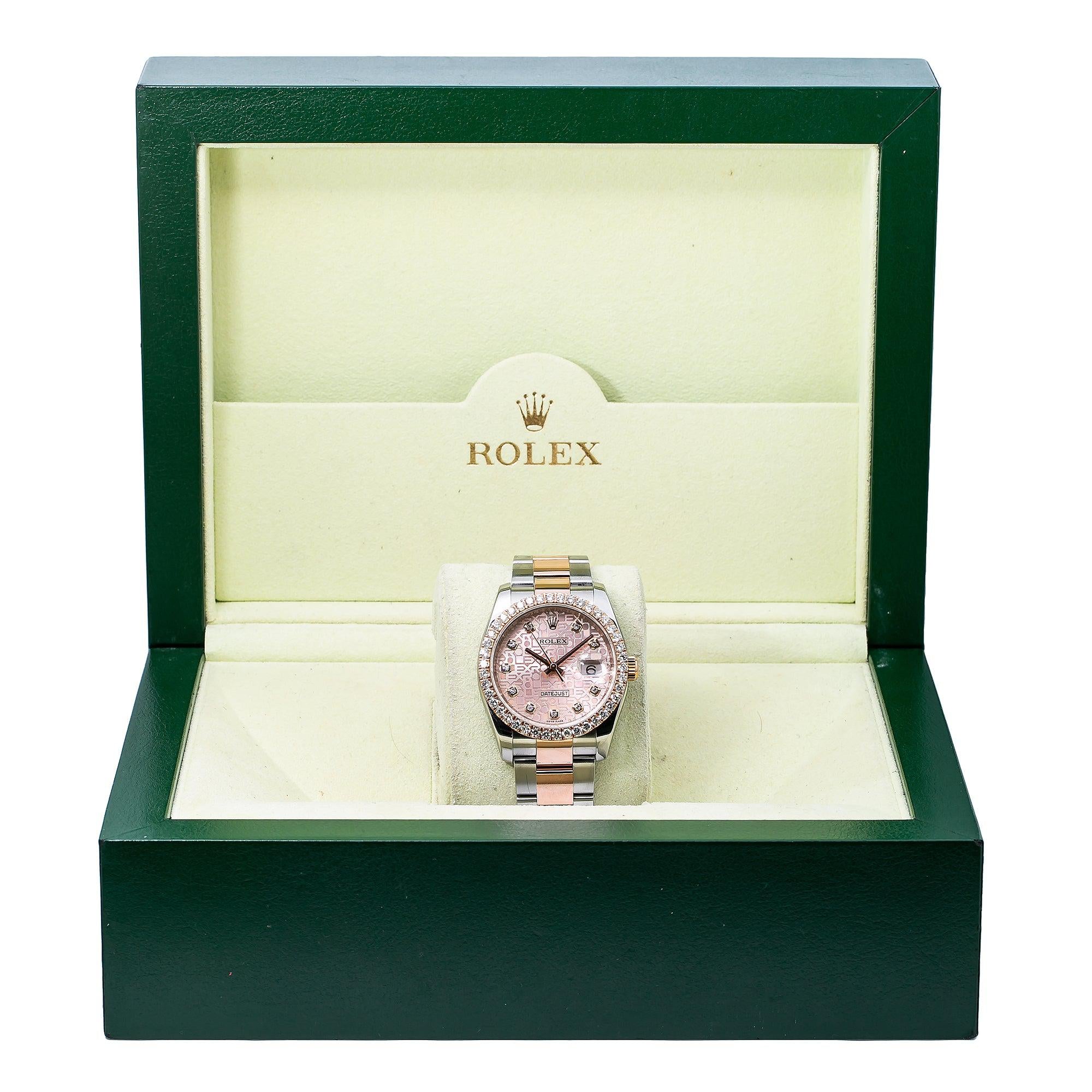 Rolex Datejust 36MM 116231 Pink Pattern Diamond Dial Diamond Bezel Two Tone Rose Gold Oyster Bracelet 1.35ct