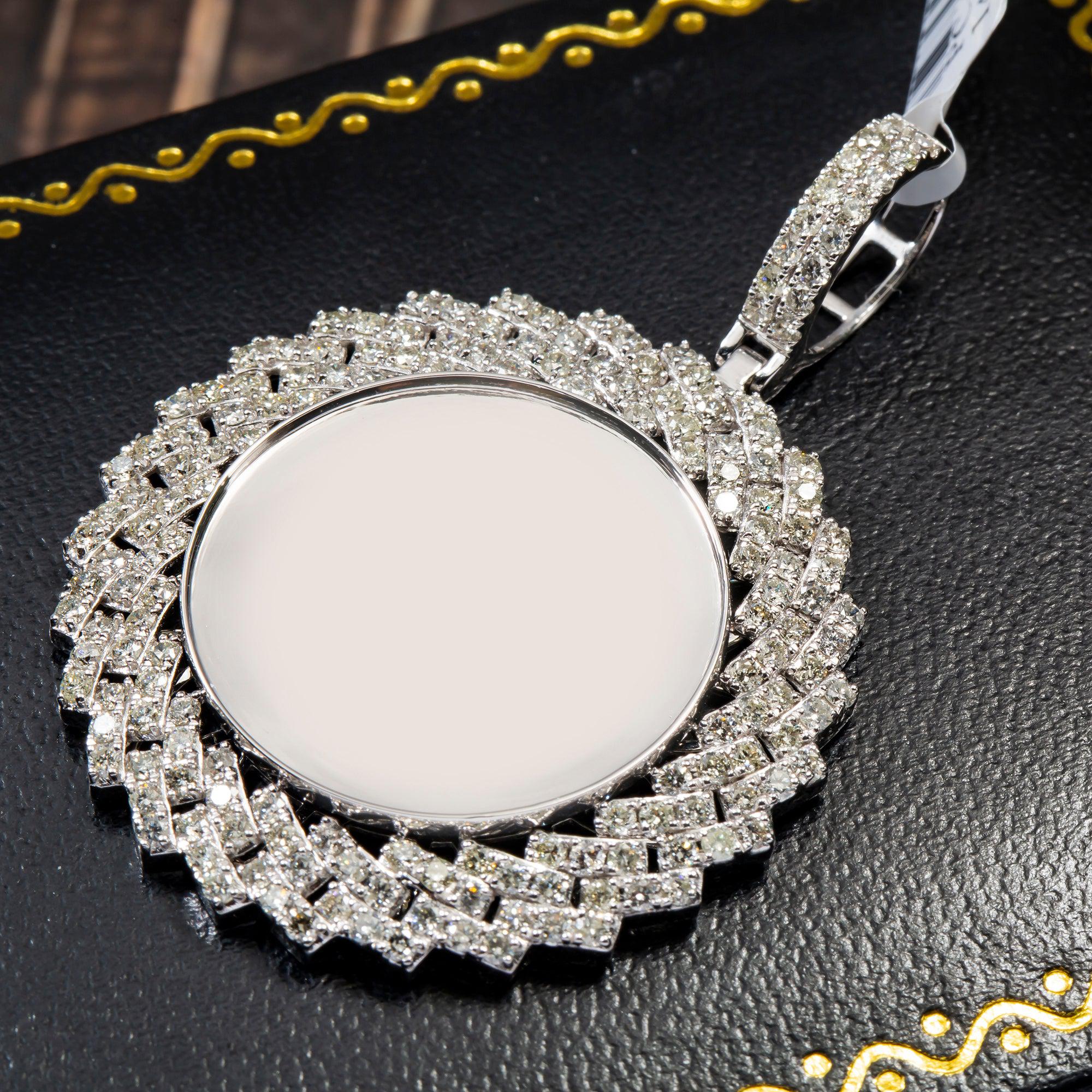 14K WHITE GOLD DIAMOND CUBAN LINK STYLE PICTURE PENDANT 3.85 CT