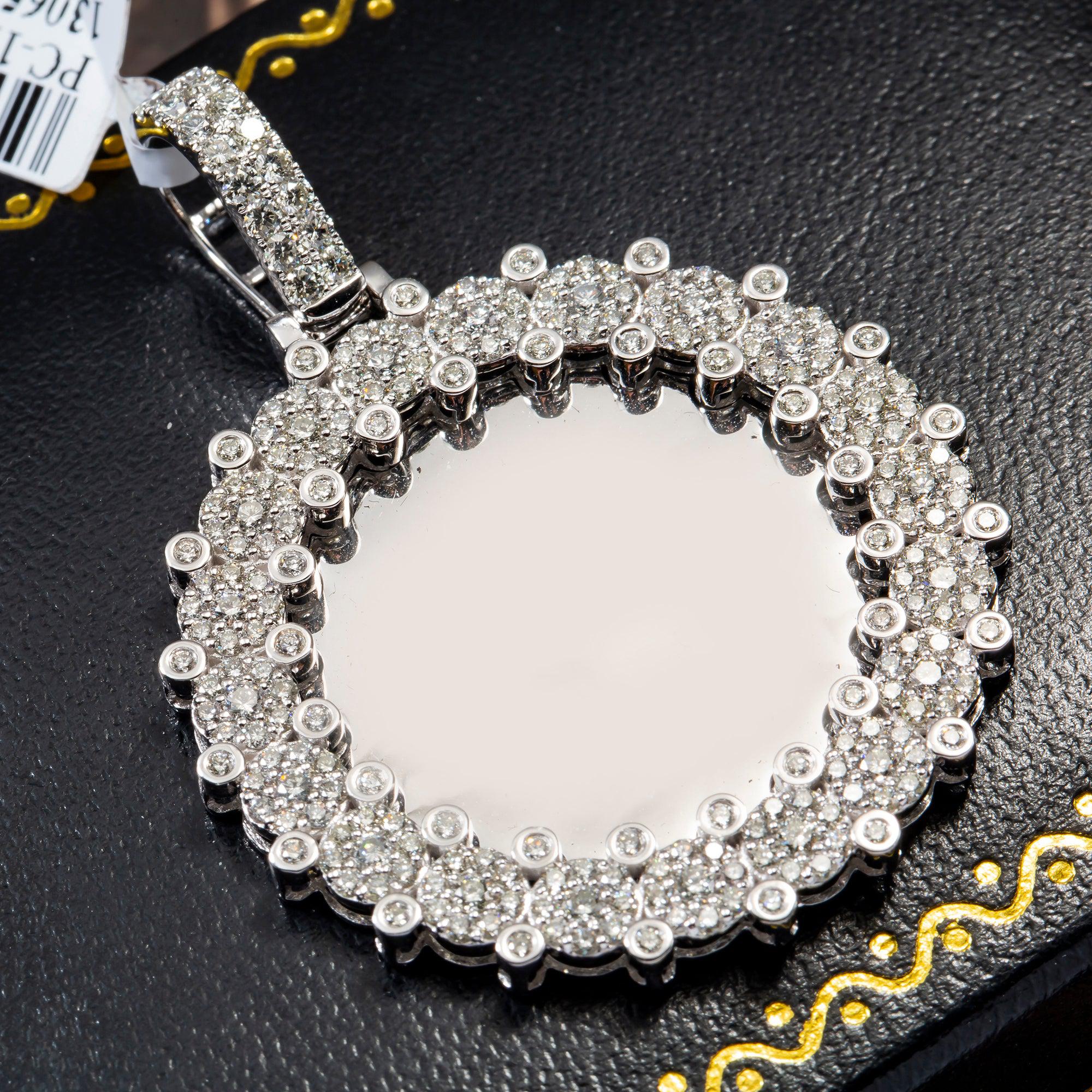 14K WHITE GOLD ROUND CLUSTER DIAMOND PICTURE PENDANT 3.40 CT