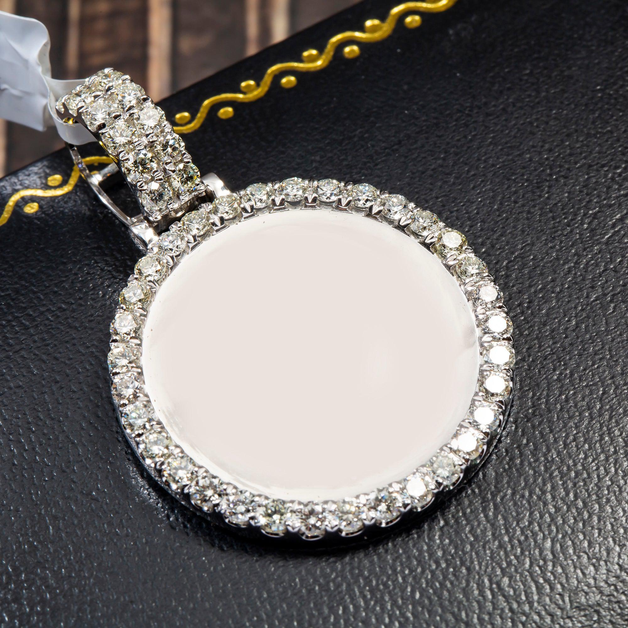 14K WHITE GOLD ROUND DIAMOND CIRCLE PICTURE PENDANT 3.11 CT