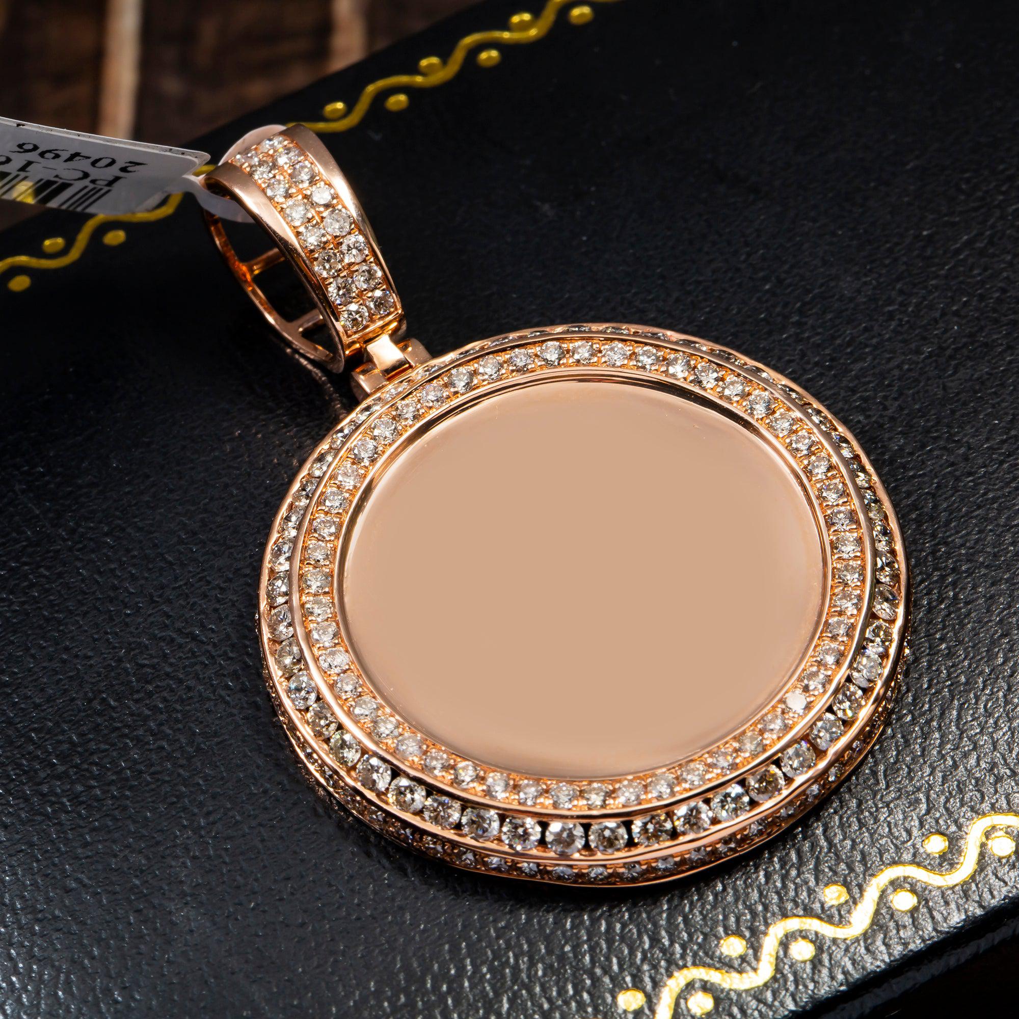 14K ROSE GOLD ROUND DIAMOND CIRCLE PICTURE PENDANT 4.25 CT