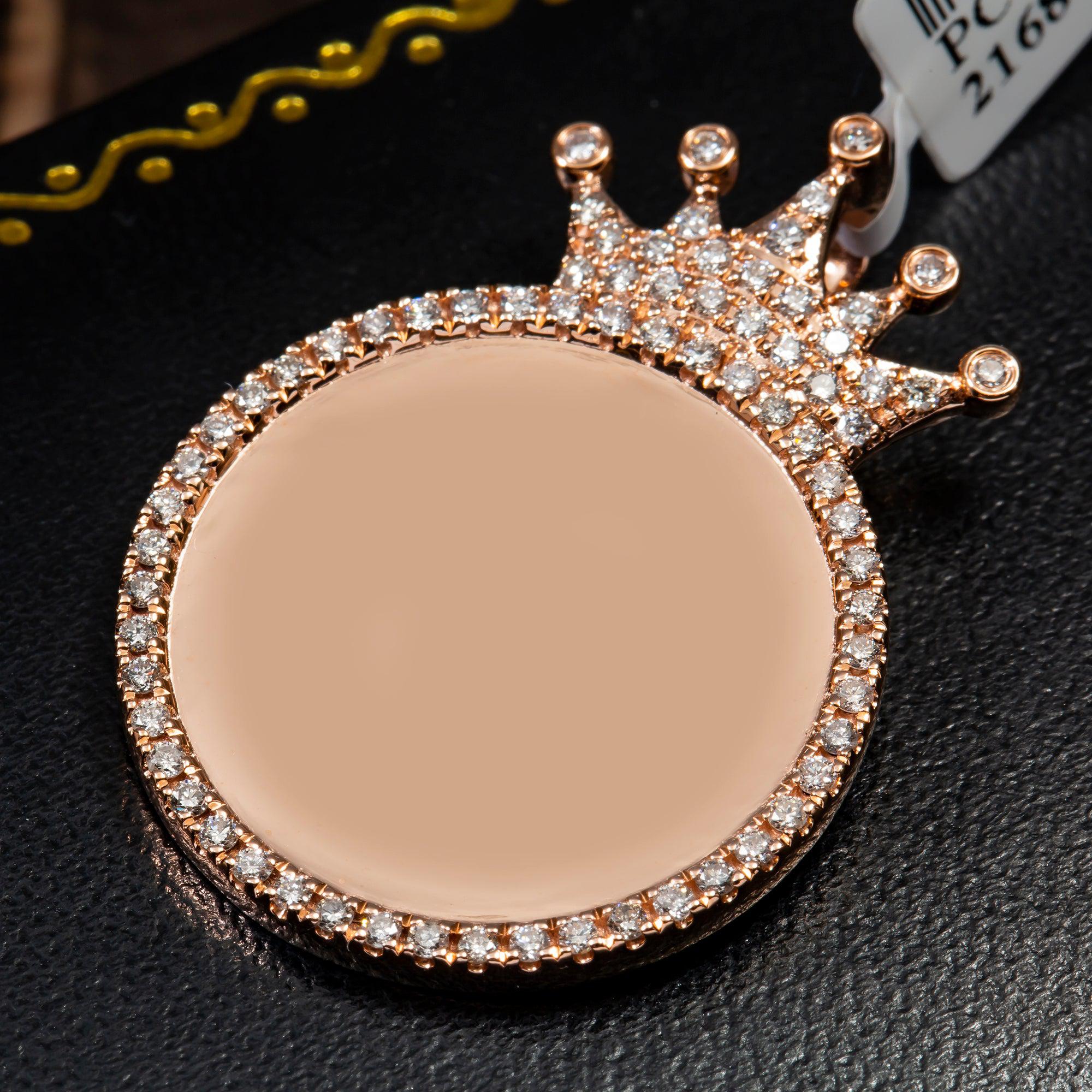 14K ROSE GOLD DIAMOND CROWN ROUND PICTURE PENDANT 1.45 CT