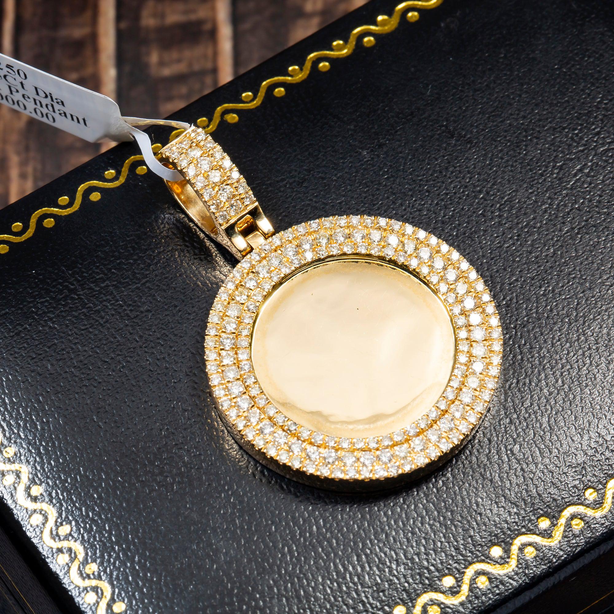 14K YELLOW GOLD ROUND DIAMOND CIRCLE PICTURE PENDANT 2.75 CT
