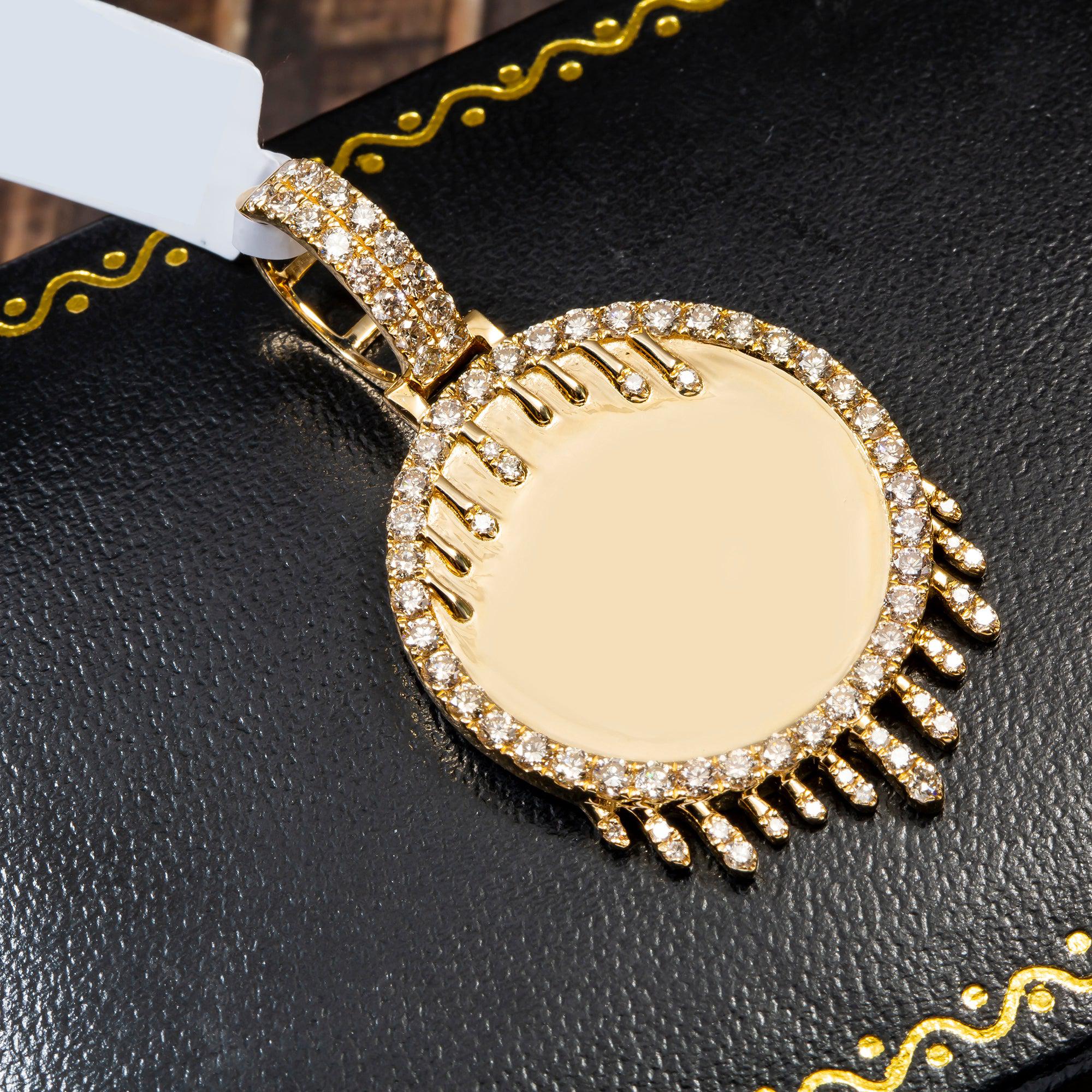 14K YELLOW GOLD ROUND DIAMOND CIRCLE DRIP PICTURE PENDANT 2.50 CT