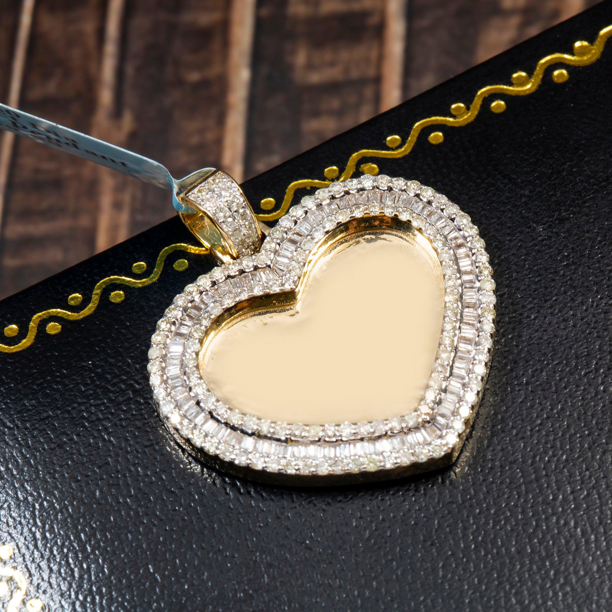 10K YELLOW GOLD DIAMOND HEART PICTURE PENDANT 1.94 CT