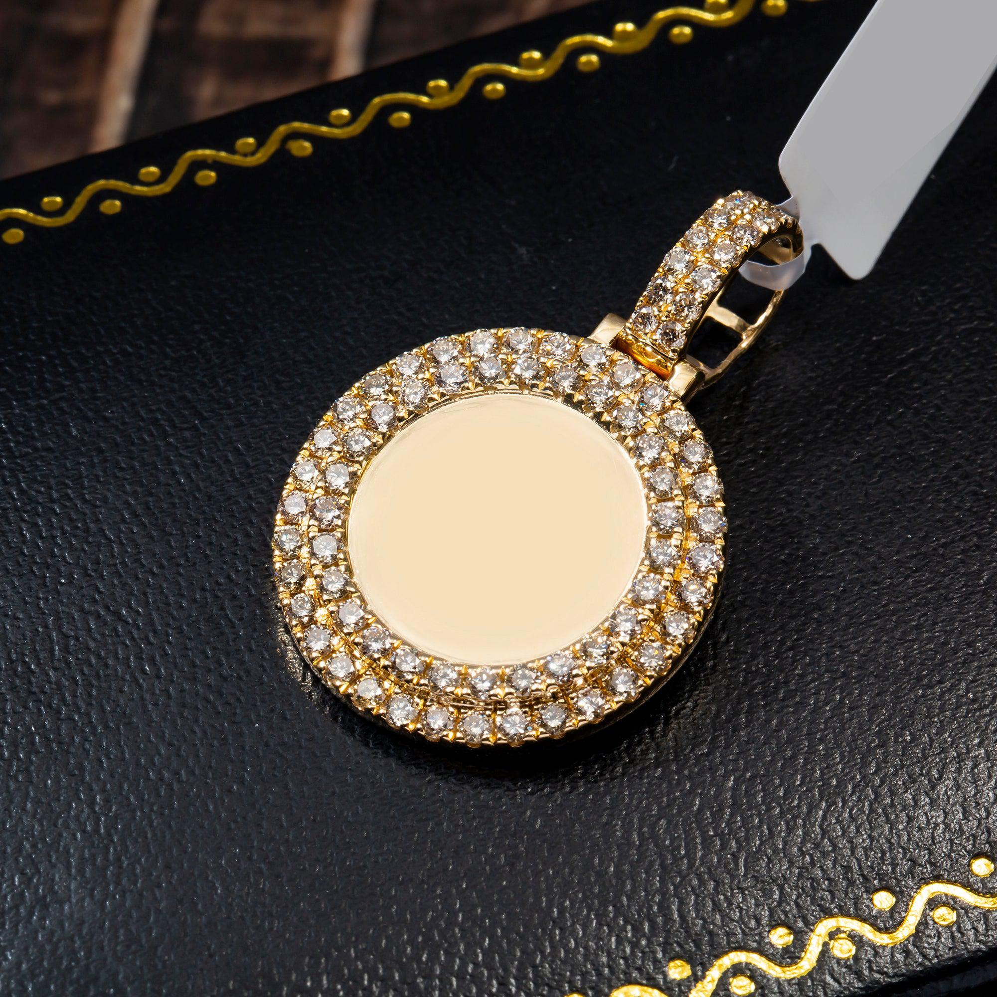 14K YELLOW GOLD 2 ROW DIAMOND PICTURE PENDANT 2.75 CT