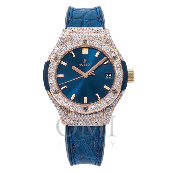 Hublot Classic Fusion Blue 581OX7180 33MM Blue Dial With Leather Bracelet