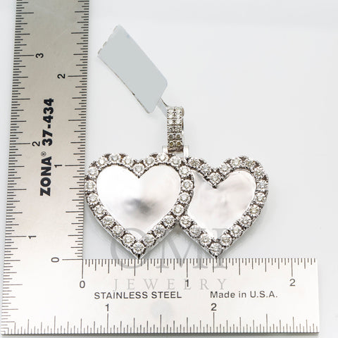 14K WHITE GOLD DIAMOND DOUBLE HEART PICTURE PENDANT 1.55 CT
