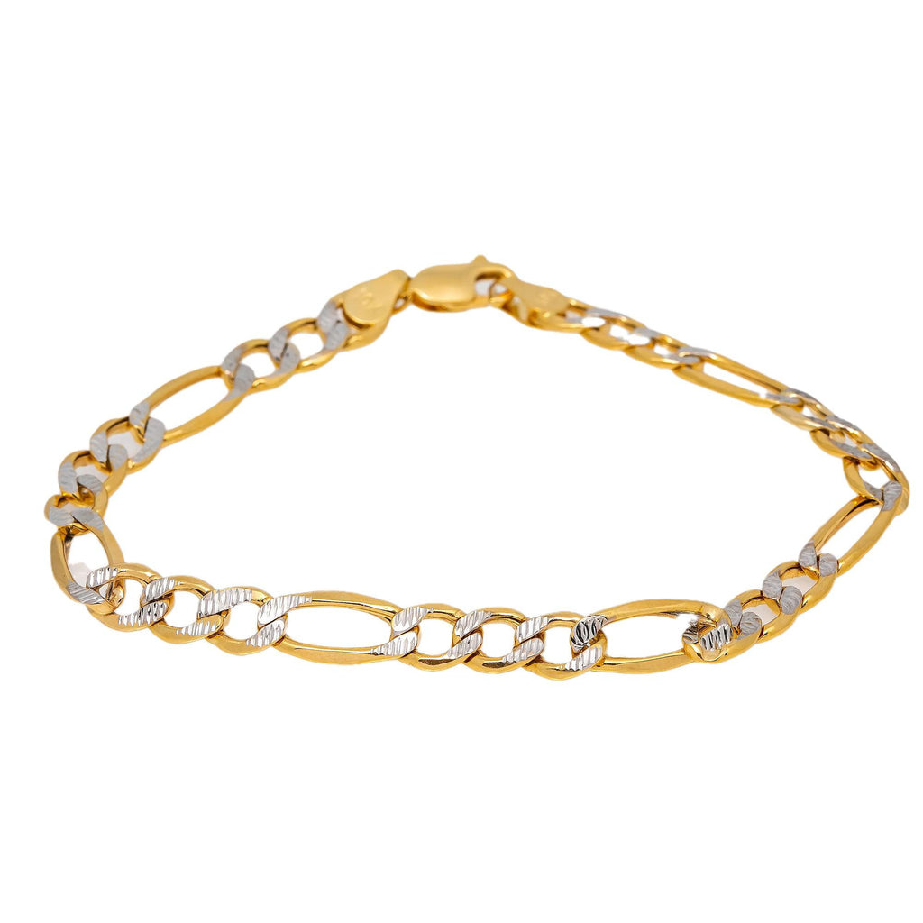 HOLLOW 10K YELLOW GOLD DIAMOND CUT FIGARO BRACELET - OMI Jewelry