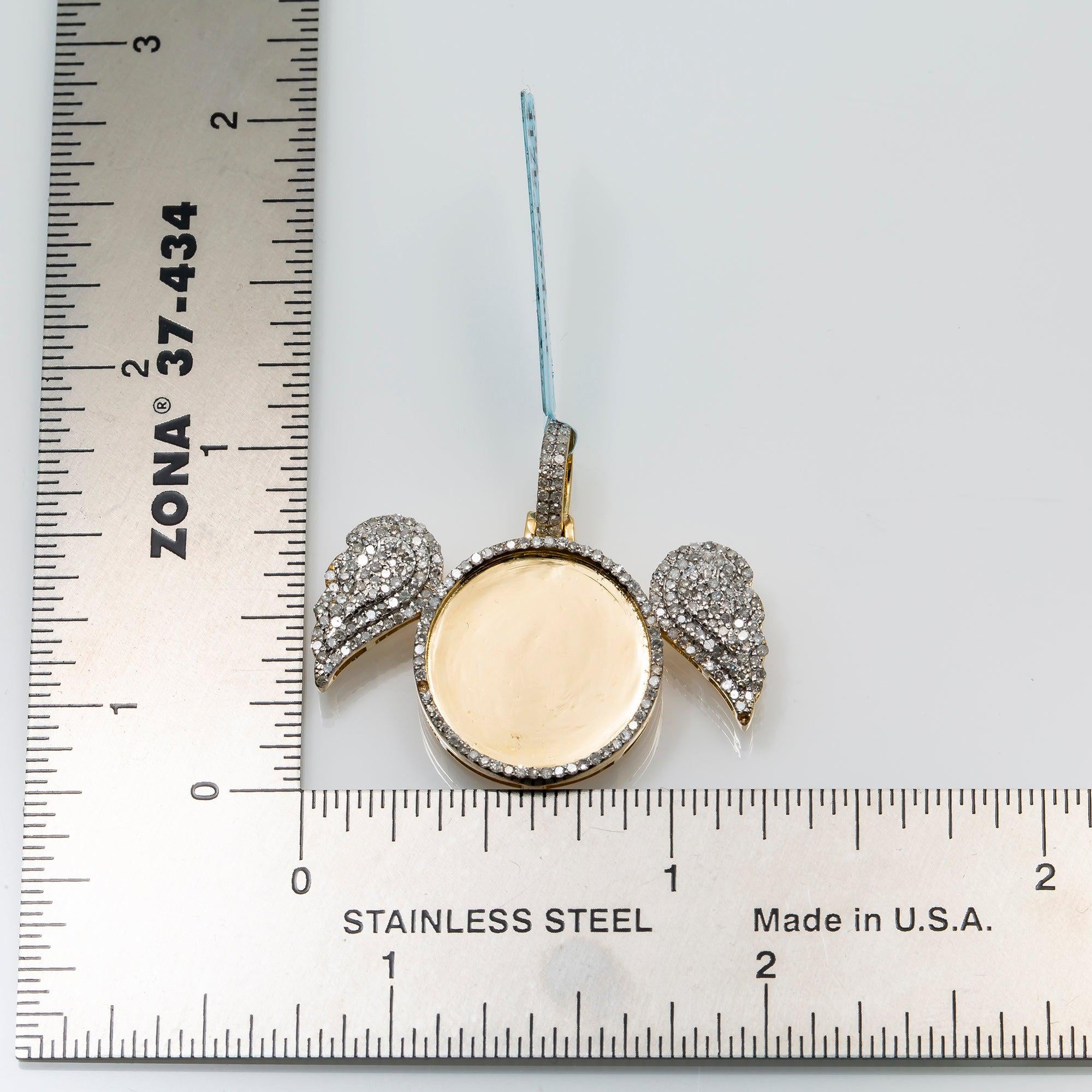 10K YELLOW GOLD DIAMOND ANGEL UNISEX PICTURE PENDANT 0.82 CT