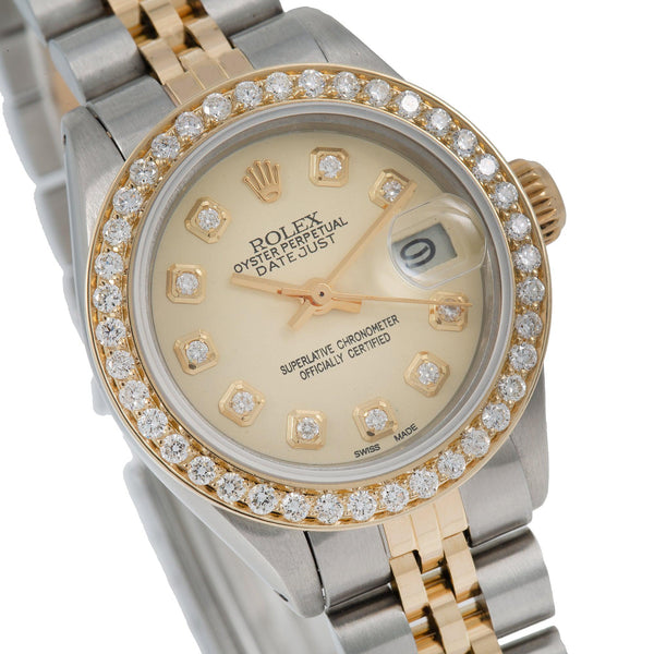 LADIES ROLEX DATEJUST  TWO TONE QUICKSET 1.0++ CT DIAMOND BEZEL CHAMPAGNE WATCH rolex-datejust-26mm-champagne-  main image 4