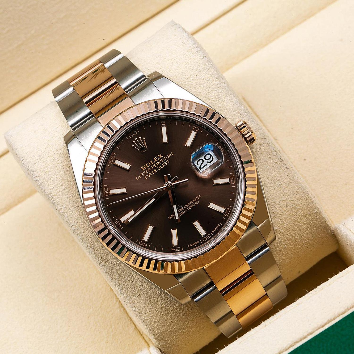 Rolex Datejust 41MM 126331 Chocolate Dial Fluted Bezel Two Tone Rose Gold Oyster Bracelet