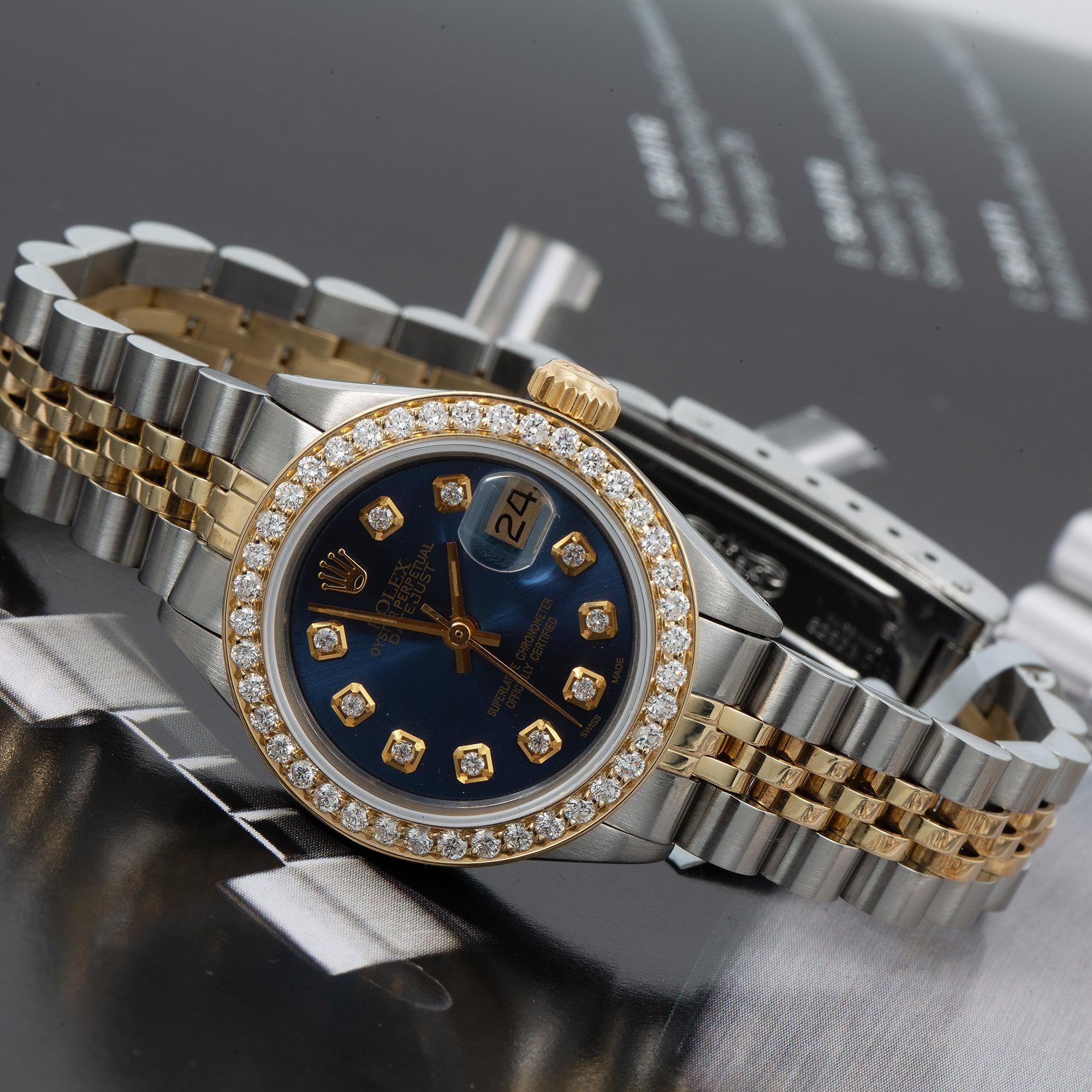 Rolex Datejust 26MM 6917 Blue Diamond Dial Diamond Bezel Two Tone Jubilee Bracelet 1.2ct