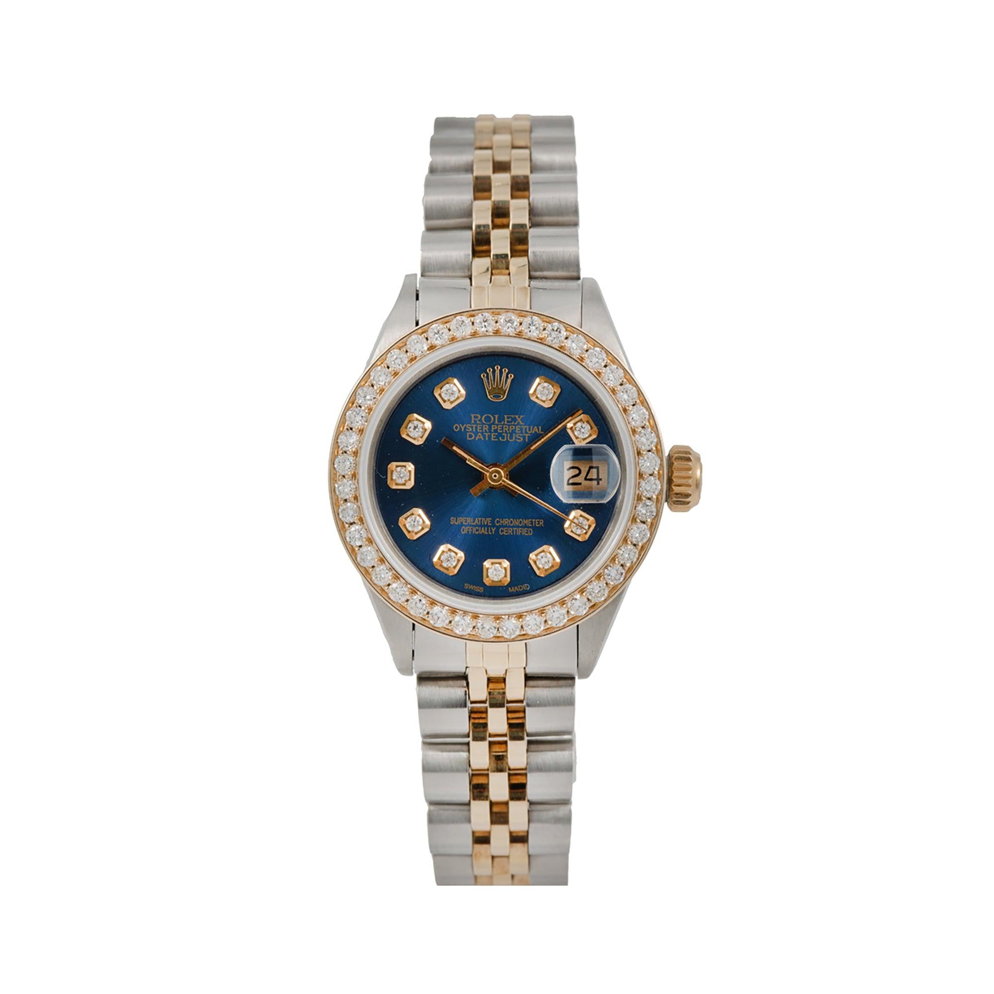Rolex Datejust 26MM 6917 Blue Diamond Dial Diamond Bezel Two Tone Jubilee Bracelet 1.2ct