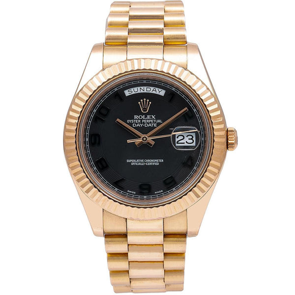 Rolex Day-Date II 41MM 218235 Black Arabic Dial Fluted Bezel 18K