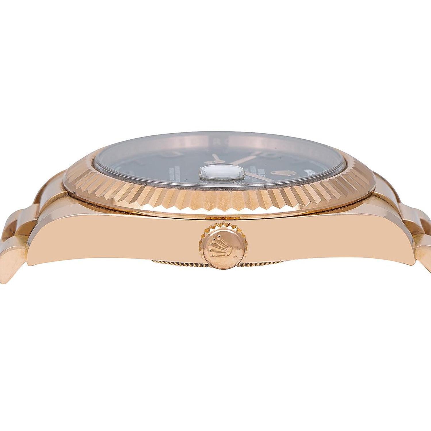 Rolex Day-Date II 41MM 218235 Black Arabic Dial Fluted Bezel 18K Rose Gold President Bracelet