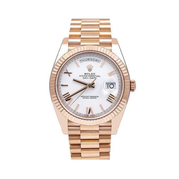 Rolex day date outlet rose gold white dial