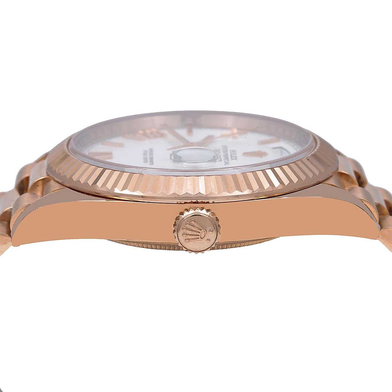Rolex Day-Date 40MM 228235 White Roman Dial Fluted Bezel 18K Rose Gold President Bracelet