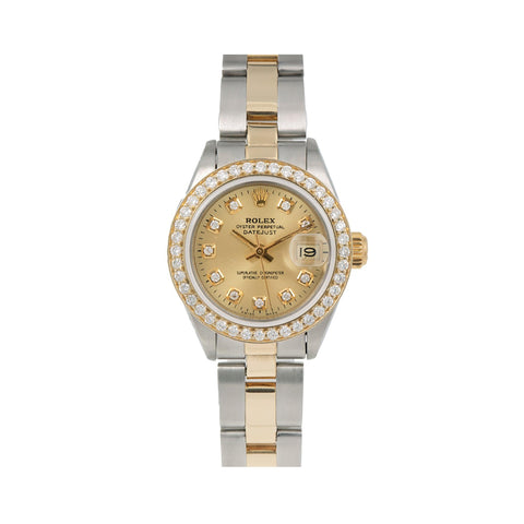 Rolex Datejust 26MM 6917 Champagne Diamond Dial Diamond Bezel Two Tone Yellow Gold Oyster Bracelet 0.9ct