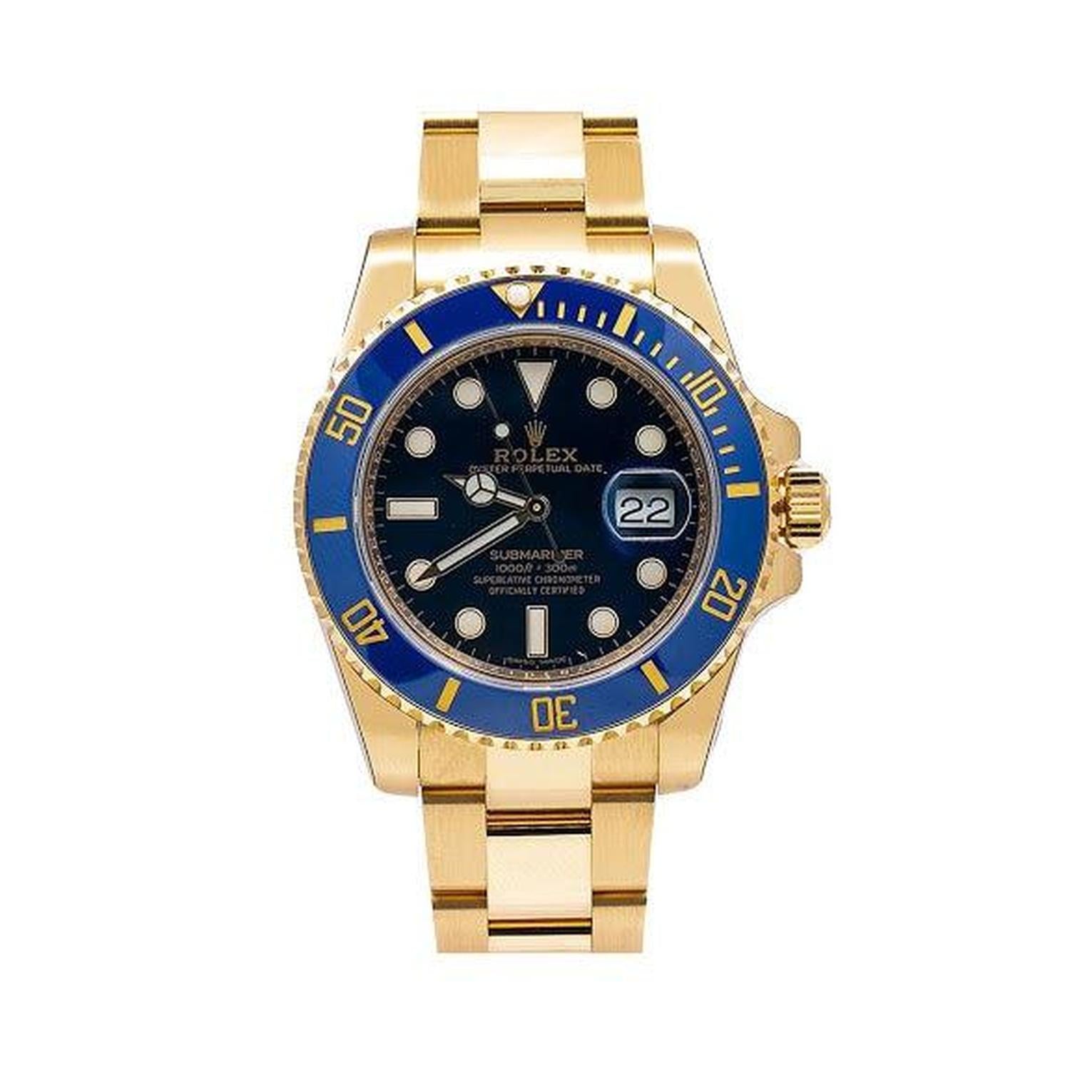 Rolex Submariner Date 40MM 116618LB Blue Dial Blue Ceramic Bezel Yellow Gold Oyster Bracelet