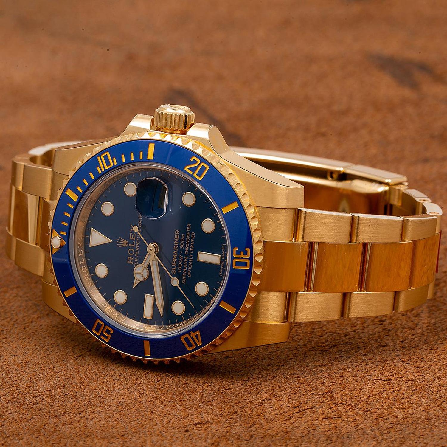 Rolex Submariner Date 40MM 116618LB Blue Dial Blue Ceramic Bezel 18K Yellow Gold Oyster Bracelet