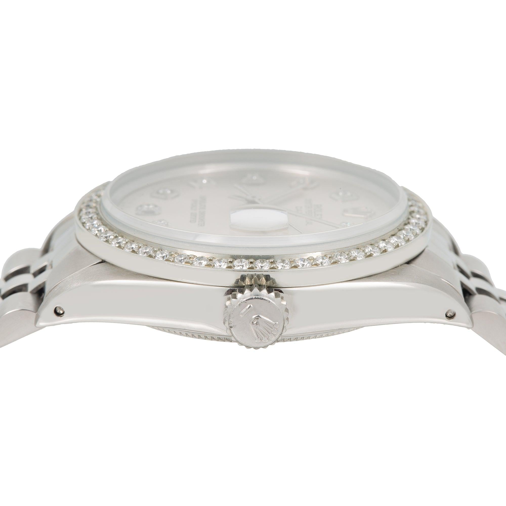 Rolex Date 34MM 1501 Silver Diamond Dial Diamond Bezel Stainless Steel Jubilee Bracelet 1.2ct