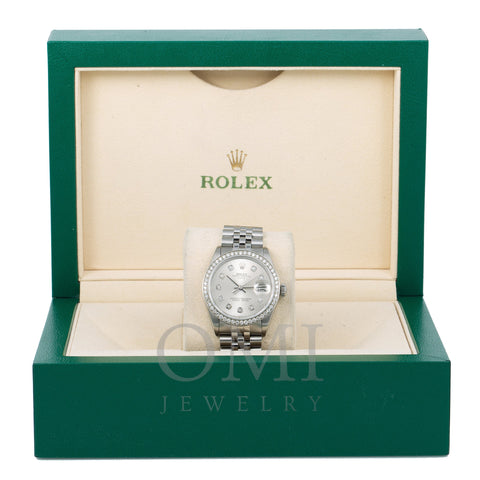 Rolex Oyster Perpetual Diamond Watch, Date 1501 34mm, Silver Diamond Dial With Stainless Steel Jubilee Bracelet