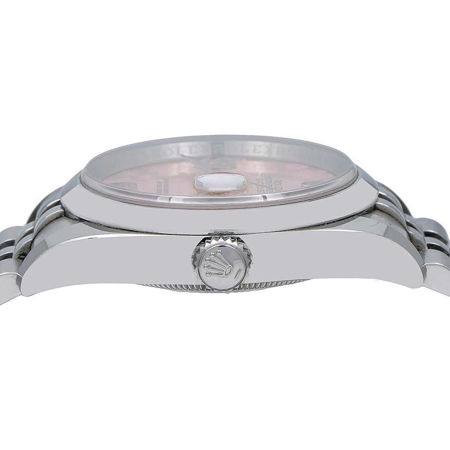 Rolex Datejust 36MM 116200 Pink Floral Arabic Dial Smooth Bezel Stainless Steel Jubilee Bracelet