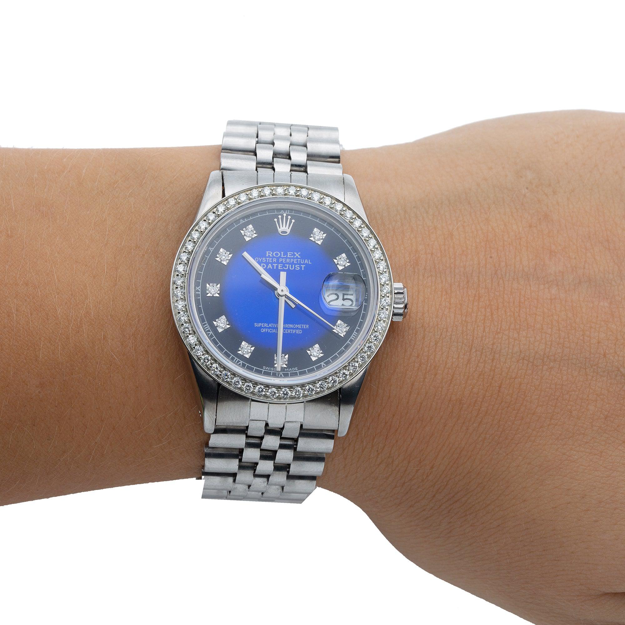 Rolex Datejust 36MM 1601 Blue Diamond Dial Diamond Bezel Stainless Steel Jubilee Bracelet