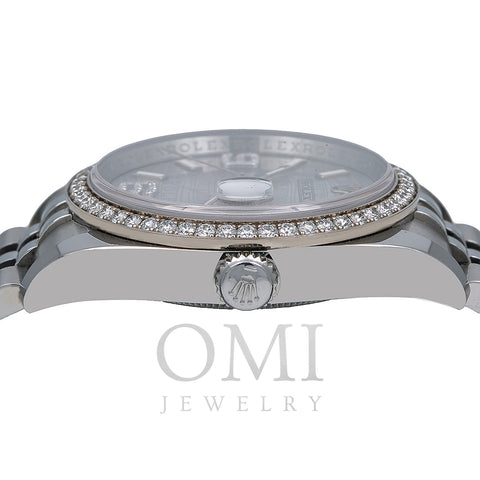 Rolex Datejust Diamond Watch, 116244 36mm, Rhodium Waves With Diamonds With Stainless Steel Jubilee Bracelet